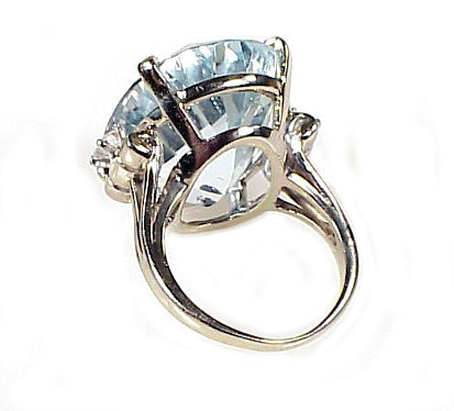 Vintage 14K White Gold, Aquamarine &amp; Diamond Ring