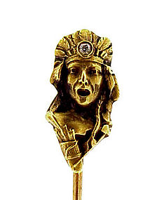 Art Nouveau 14K Indian Chief Diamond Stickpin