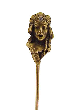 Art Nouveau 14K Indian Chief Diamond Stickpin