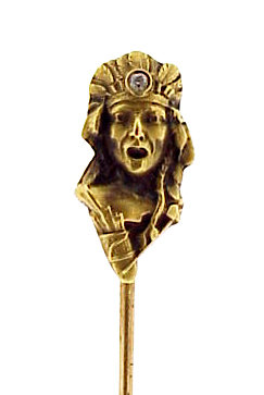 Art Nouveau 14K Indian Chief Diamond Stickpin