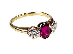 Vintage 14K Gold Ruby & Diamond Three-Stone Ring