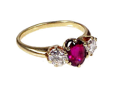 Vintage 14K Gold Ruby & Diamond Three-Stone Ring
