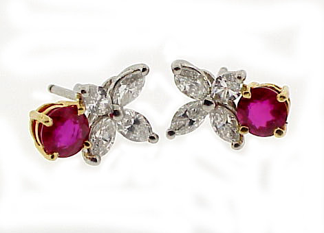 Tiffany Platinum 18K Diamond Ruby VICTORIA Earrings