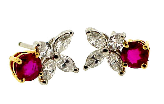 Tiffany Platinum 18K Diamond Ruby VICTORIA Earrings