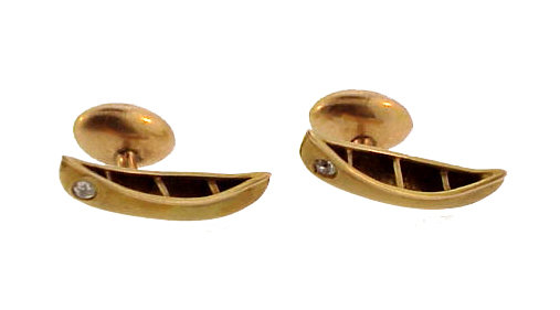 Victorian 10K Gold &amp; Diamond Canoe Cufflinks