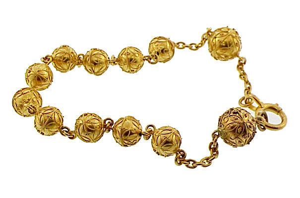 Victorian Etruscan Revival 18K Gold Bead Bracelet