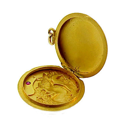14K Gold &amp; Ruby Art Nouveau Locket