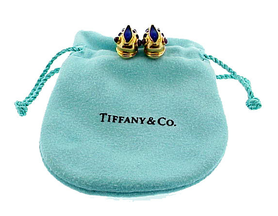 Vintage Tiffany 18K Enamel Ruby Sea Monster Cufflinks