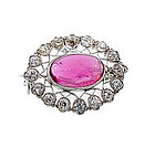 Edwardian Platinum Diamond Rubellite Pendant/Brooch