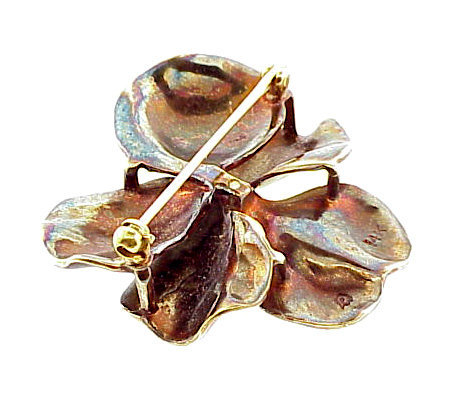 Art Nouveau 14K Gold Enamel Diamond Pansy Brooch