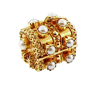 Venetian Etruscan 18K Pearl Treasure Chest Fob Charm