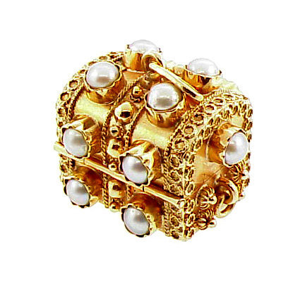 Venetian Etruscan 18K Pearl Treasure Chest Fob Charm