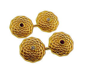 Japanesque Tiffany 18K Gold Diamond Ruby Cufflinks