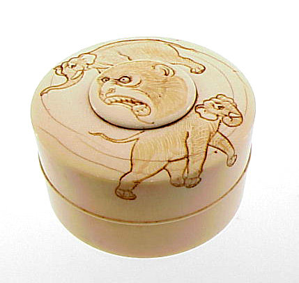 Meiji Carved Elephant & Monkey Ivory Seal Paste Box