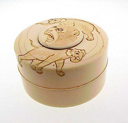 Meiji Carved Elephant &amp; Monkey Ivory Seal Paste Box