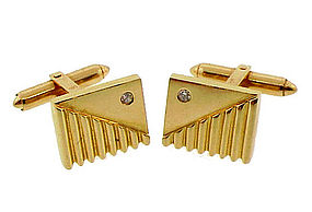 Vintage 14K Yellow Gold & Diamond Cufflinks