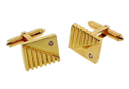 Vintage 14K Yellow Gold &amp; Diamond Cufflinks