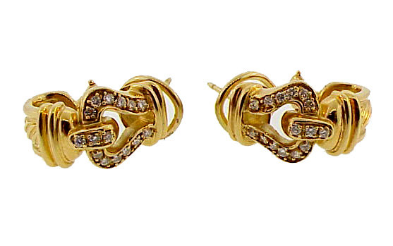 David Yurman 18K Gold &amp; Diamond CABLE BUCKLE Earrings