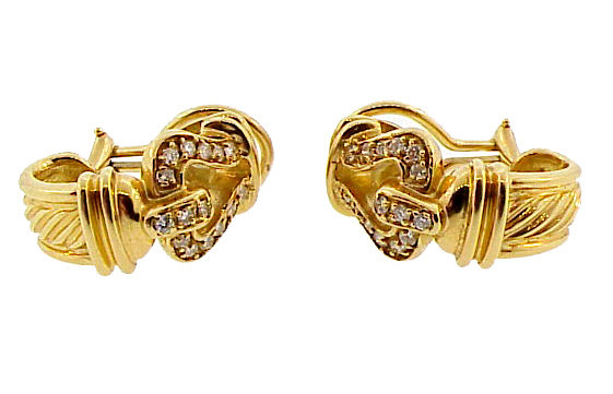 David Yurman 18K Gold &amp; Diamond CABLE BUCKLE Earrings