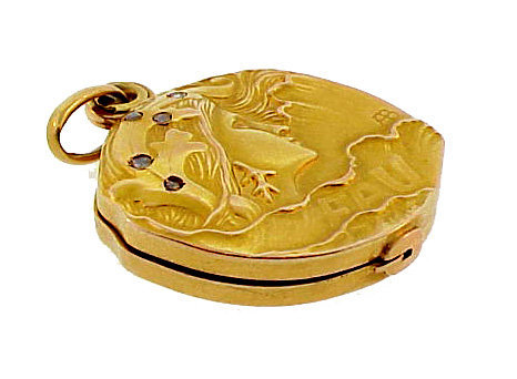 Armand Bargas Art Nouveau 18K Gold Diamond EAU Locket