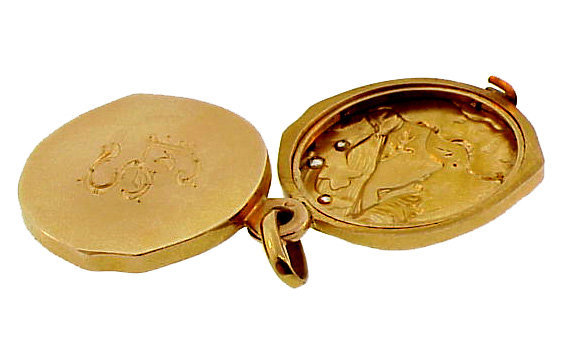Armand Bargas Art Nouveau 18K Gold Diamond EAU Locket
