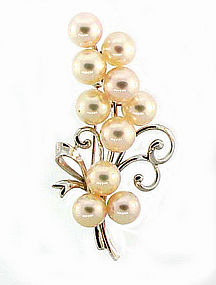 Vintage Mikimoto 14K White Gold Pearl Floral Brooch