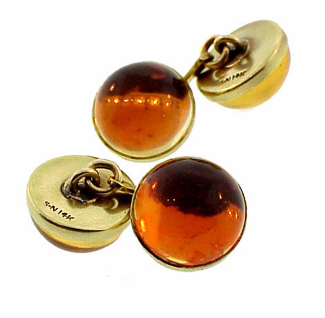 Art Deco 14K Yellow Gold &amp; Amber Double-Sided Cufflinks