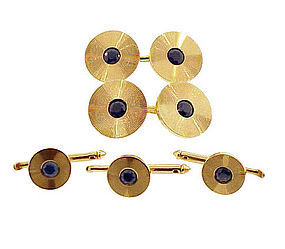 Tiffany & Co. 14K Gold & Sapphire Cufflinks & Studs Set