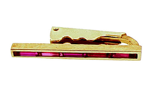 Vintage 14K Yellow Gold &amp; Synthetic Ruby Tie Bar