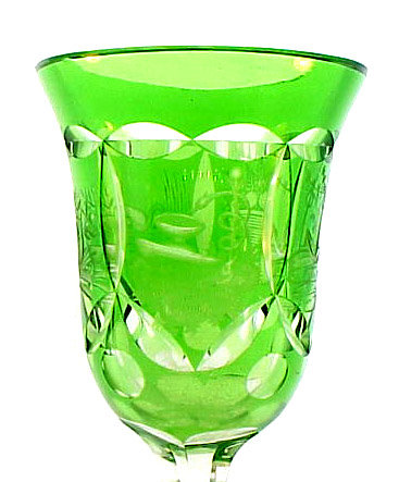 Bohemian Biedermeier Cut &amp; Engraved Glass Spa Beaker