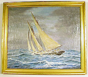 I. R. Lowd "Fishermen in a Winter Sea" Oil Painting