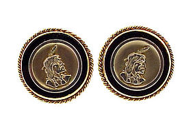 Vintage 14K Gold & Onyx American Indian Cufflinks