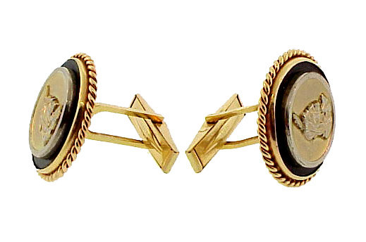 Vintage 14K Gold &amp; Onyx American Indian Cufflinks