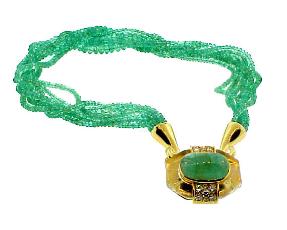 David Webb 18K Gold, Emerald Diamond Torsade Necklace
