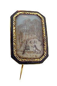 Georgian 15K Gold, Hair & Ivory Miniature Mourning Pin