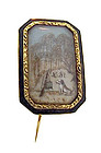 Georgian 15K Gold, Hair & Ivory Miniature Mourning Pin