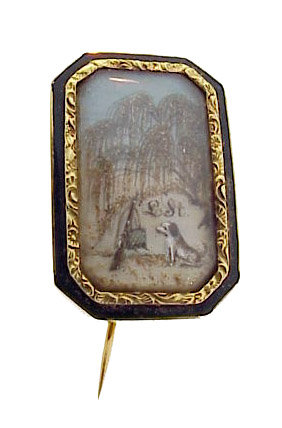 Georgian 15K Gold, Hair &amp; Ivory Miniature Mourning Pin