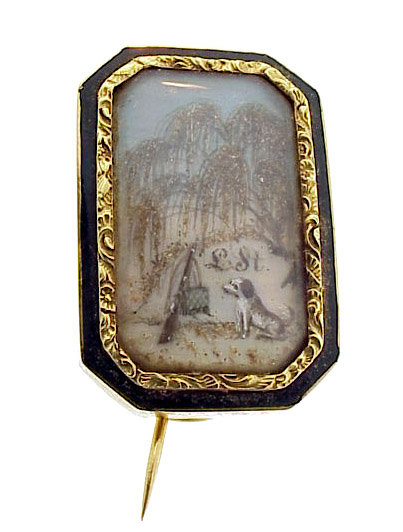 Georgian 15K Gold, Hair &amp; Ivory Miniature Mourning Pin