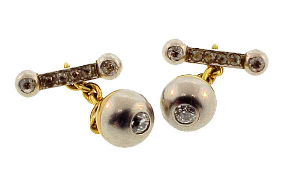 Edwardian 18K Gold, Platinum &amp; Diamond Cufflinks