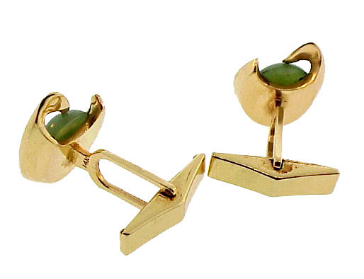 14K Gold Nephrite Jade Cufflinks