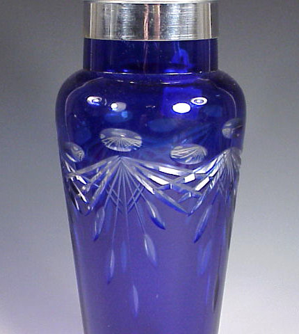 Vintage Cobalt Blue &amp; Clear Crystal Cocktail Shaker