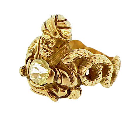 Victorian 10K Gold &amp; Yellow Sapphire Genie Figural Ring