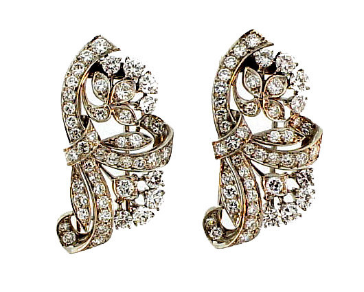 Tiffany Art Deco Platinum Diamond Dress Clips / Brooch