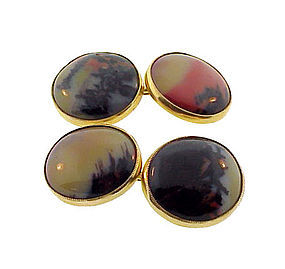 Rare Victorian 14K Gold & Landscape Agate Cufflinks