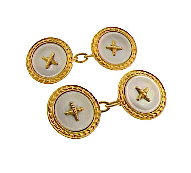 French 18K Gold & Mother-of-Pearl Button Cufflinks