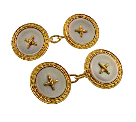 French 18K Gold &amp; Mother-of-Pearl Button Cufflinks