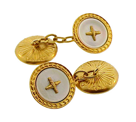 French 18K Gold &amp; Mother-of-Pearl Button Cufflinks