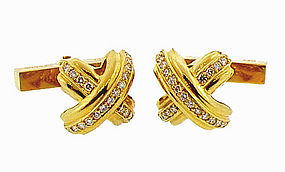 Tiffany & Co. 18K Gold & Diamond SIGNATURE X Cufflinks