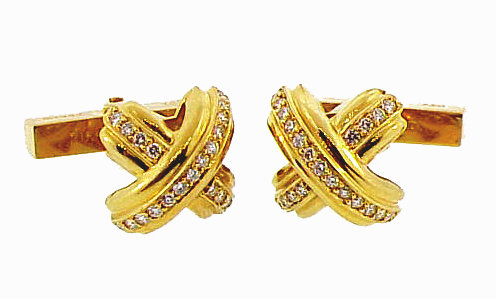 Tiffany & Co. 18K Gold & Diamond SIGNATURE X Cufflinks