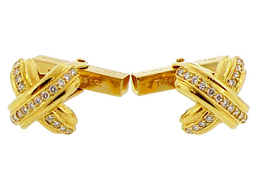 Tiffany &amp; Co. 18K Gold &amp; Diamond SIGNATURE X Cufflinks